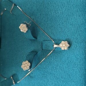 3X HOST PICK NIB Effy Sterling Silver Genuine Diamond Cluster Pendant & Earrings